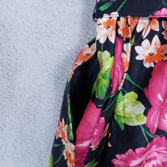 Eliza J Dress Women's 2 Black Rose Print Belted Boat Neck Sleeveless Party - Picture 11 of 16